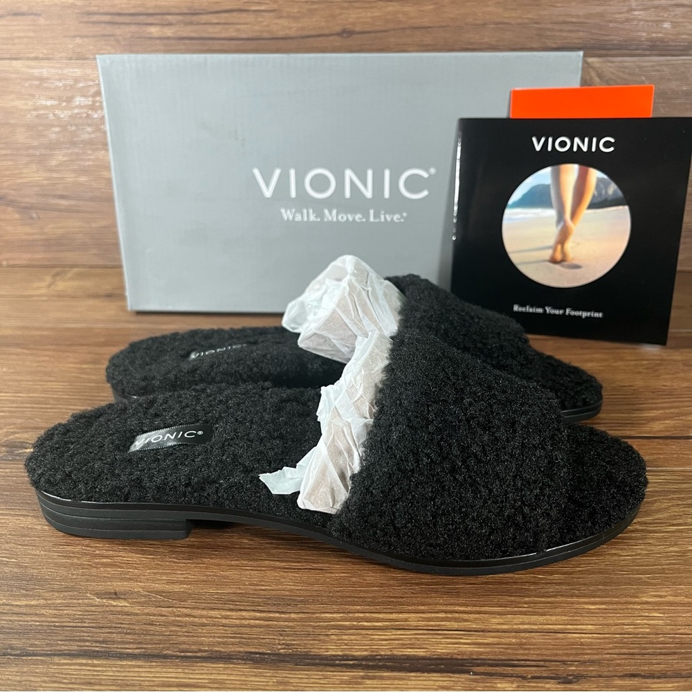 VIONIC Demi‎ Plush Slides Sandals Flats Women’s Shoes NEW Slipoers
